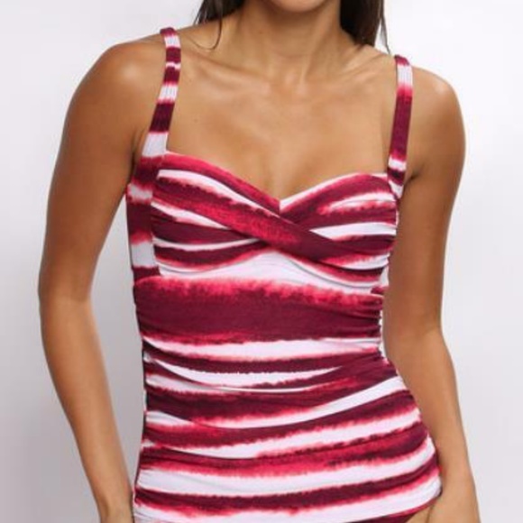 NWOT $89 LA BLANCA 10 MERLOT CHANNEL STRIPE TOP - Picture 1 of 8